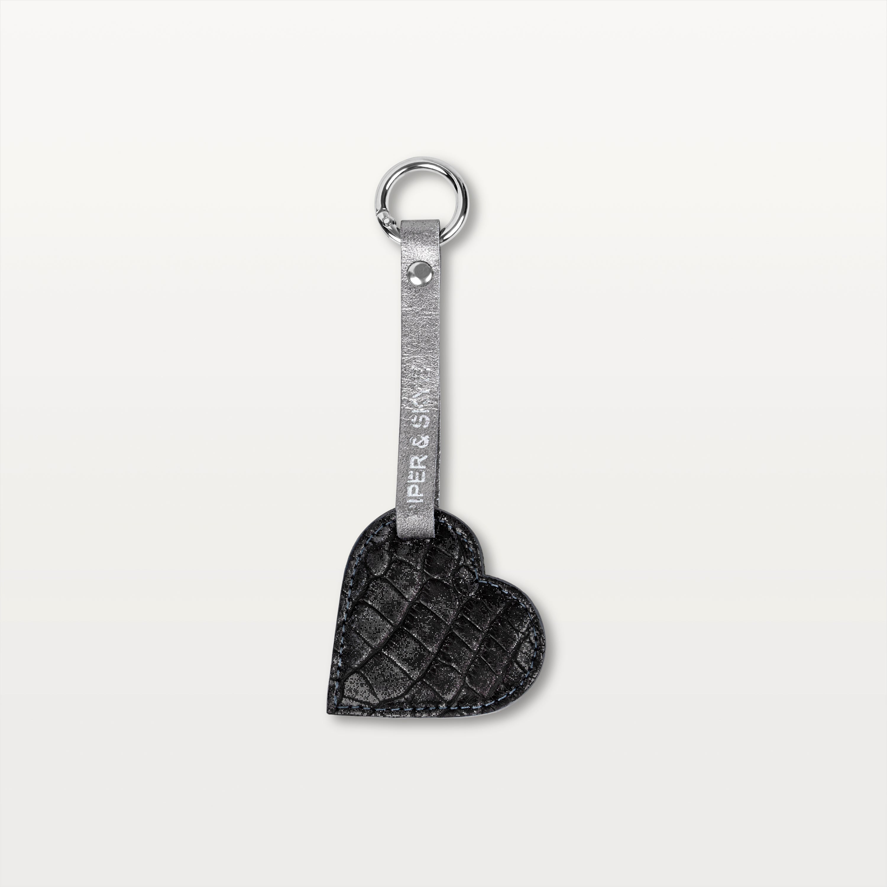 Heart Keychain in Metallic Grey Alligator