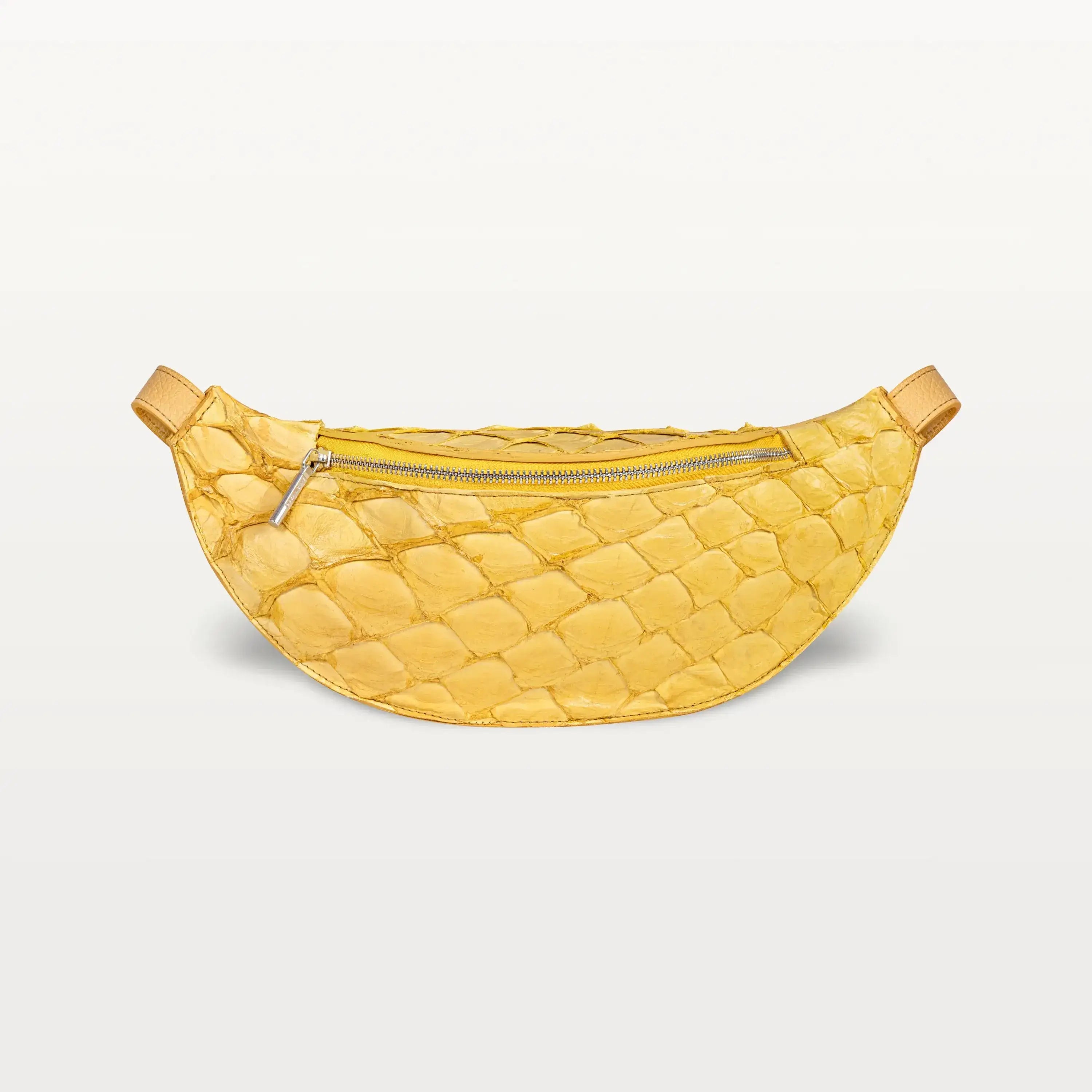 Nora Lozza Women\'s Textured Leather Adjustable Waist Pack Belt‎ Bag Yellow Honey Yellow Pirarucu Mac Pack | Luxury Belt Bag Crossbody  main image 4