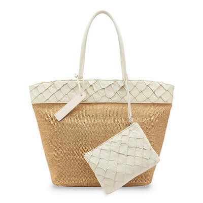 Rio Beach Bag - Clay White Pirarucu and Camel Raffia