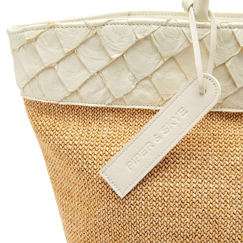 Rio Raffia Beach Bag - Clay White Pirarucu and Camel Raffia