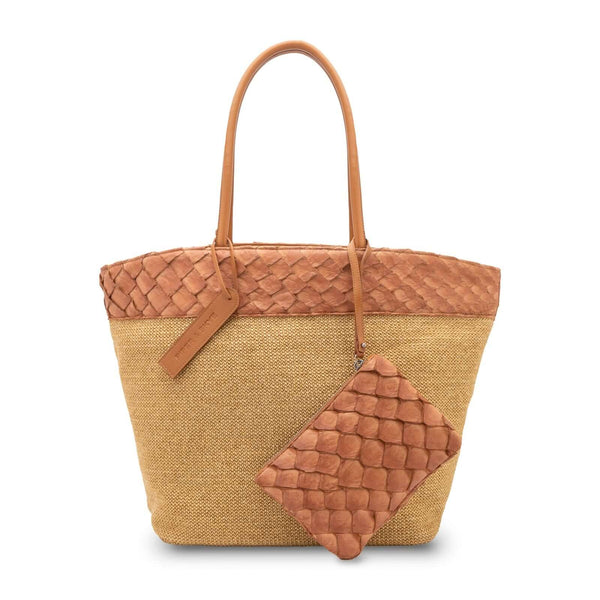 Rio Raffia Beach Bag - Cognac Pirarucu and Camel Raffia