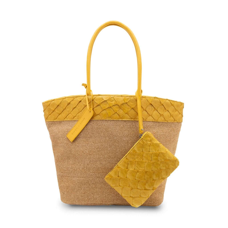 Rio Raffia Beach Bag - Honey Yellow Pirarucu - Camel Raffia