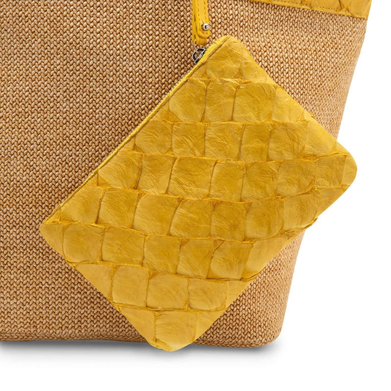 Rio Raffia Beach Bag - Honey Yellow Pirarucu - Camel Raffia