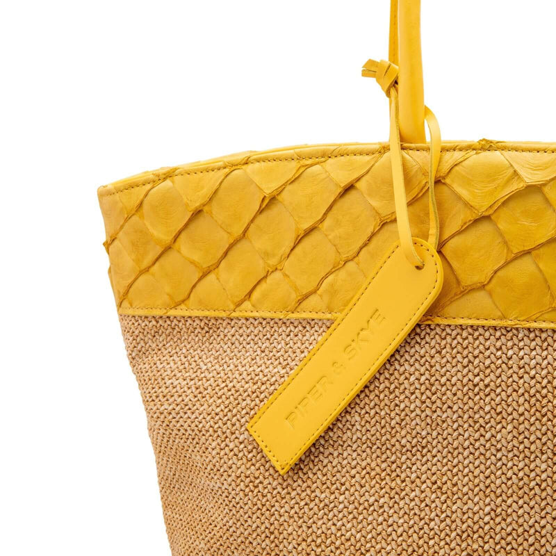 Rio Raffia Beach Bag - Honey Yellow Pirarucu - Camel Raffia