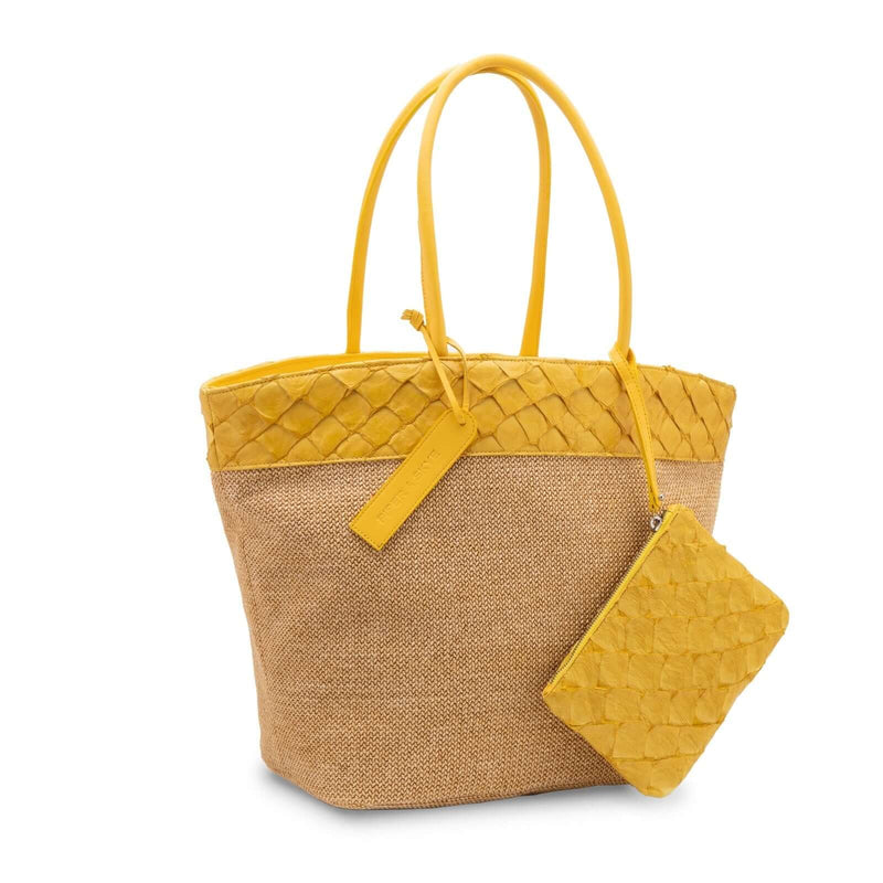 Rio Raffia Beach Bag - Honey Yellow Pirarucu - Camel Raffia