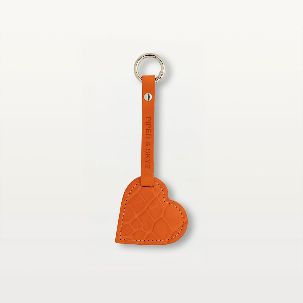 Heart Keychain in Clementine Orange Alligator
