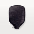 Back side of Ace Pickleball Paddle Cover showing the glossy black alligator material and silver zipper pull. 