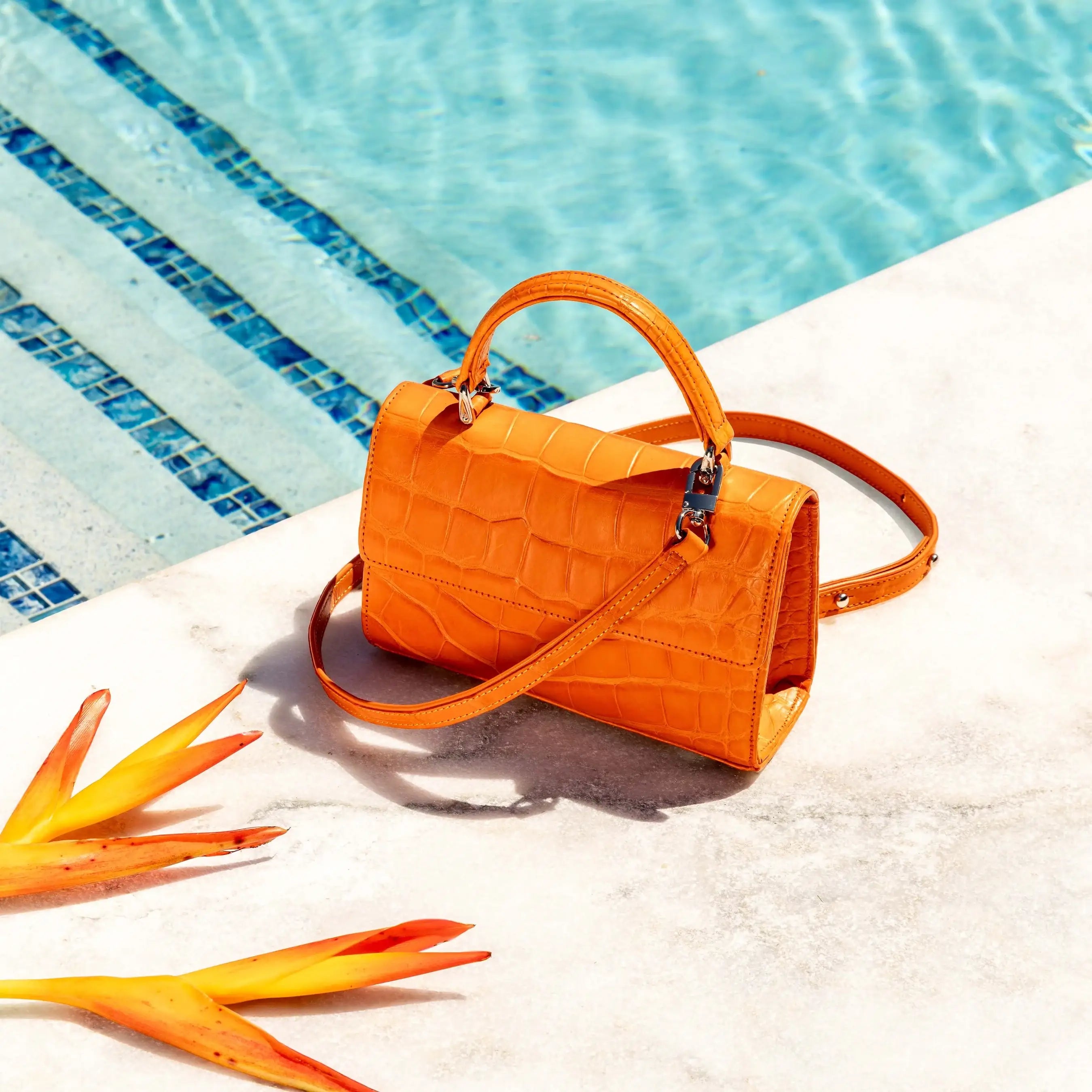 accent bagポーチ付き／beige boa × orange Clementine Orange Soho Top Handle | Made in the USA | Piper & Skye