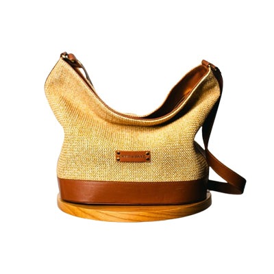 Valencia Shoulder Bag - Cognac Leather and Camel Raffia