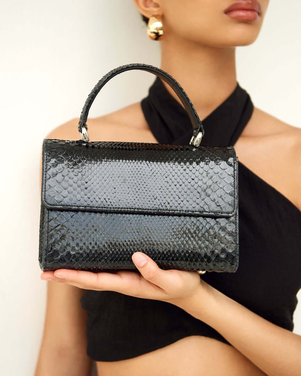 Soho Black Python - Timeless Top-Handle Elegance | Piper