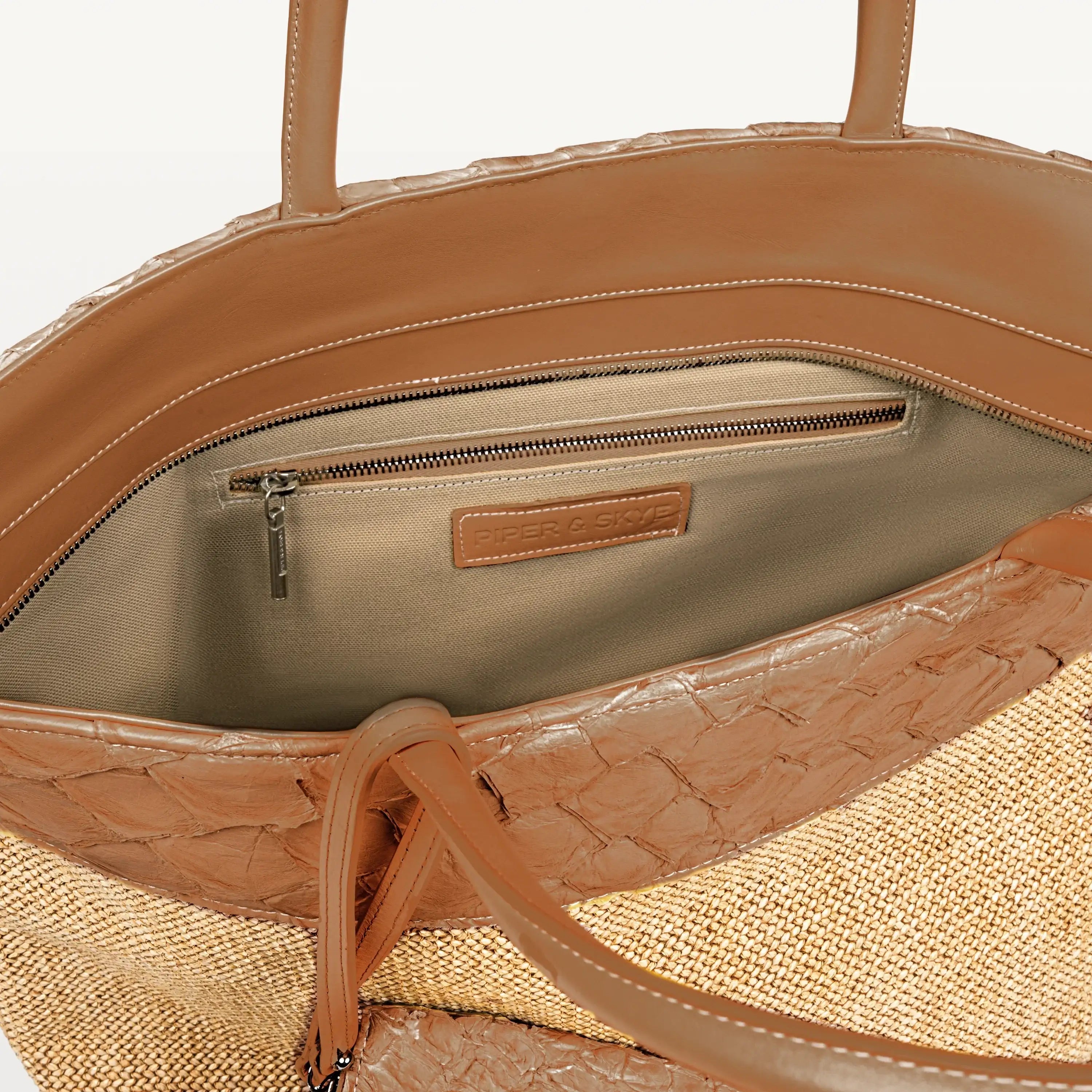 Cognac Rio Beach Bag | Sustainable Pirarucu | Piper & Skye