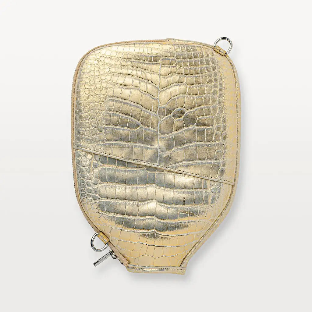 Gold Alligator Leather Pickleball Paddle Cover | Luxury Gift