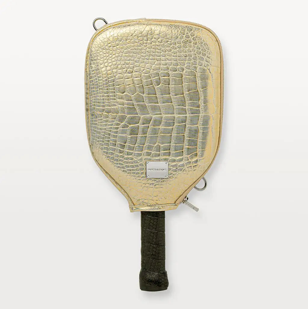 Gold Alligator Leather Pickleball Paddle Cover | Luxury Gift