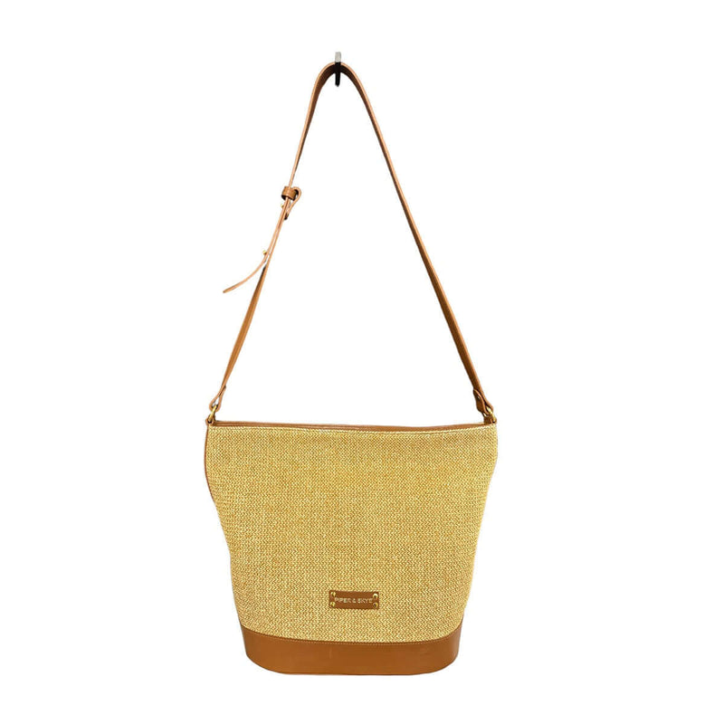 Valencia Shoulder Bag - Cognac Leather and Camel Raffia